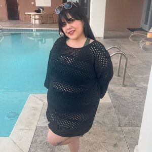Elegant Black Crochet Swim Cover-Up